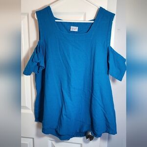 Oh My Gauze! 3 100% cotton cold shoulder top womens Turquoise v flared bottom